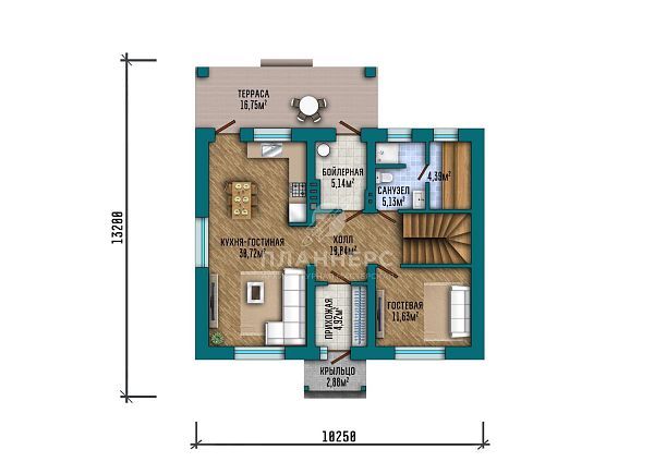 Проект просторного двухэтажного дома с большой крытой террасой S2-161 (435-162-2)