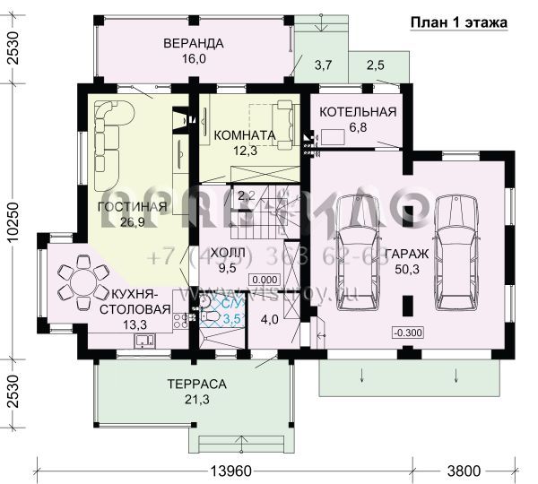 Современный загородный дом из газобетона с двойным гаражом S7-249 (3-48)