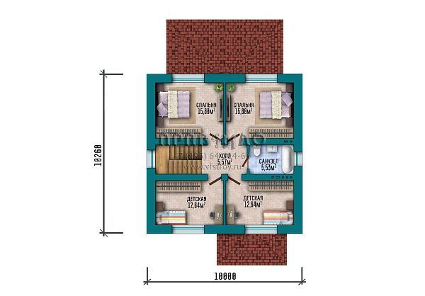 Проект квадратного двухэтажного дома с вальмовой кровлей S2-151 (306-151-2)
