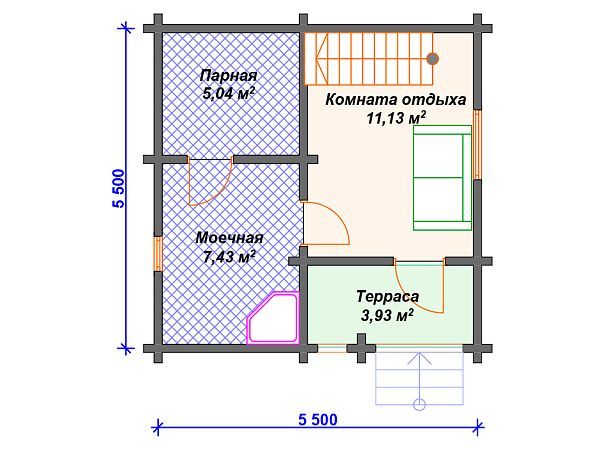 Проект деревянной бани SB4-54 (Б-006)