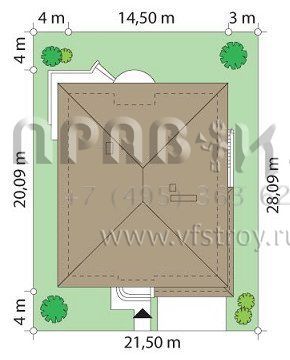 Проект загородного коттеджа с четырехскатной кровлей S8-451 (Габриэль)