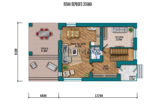 Проект мансардного дома с комбинированной отделкой, большой террасой и выразительной застекленной частью S2-174 (049-174-1М)