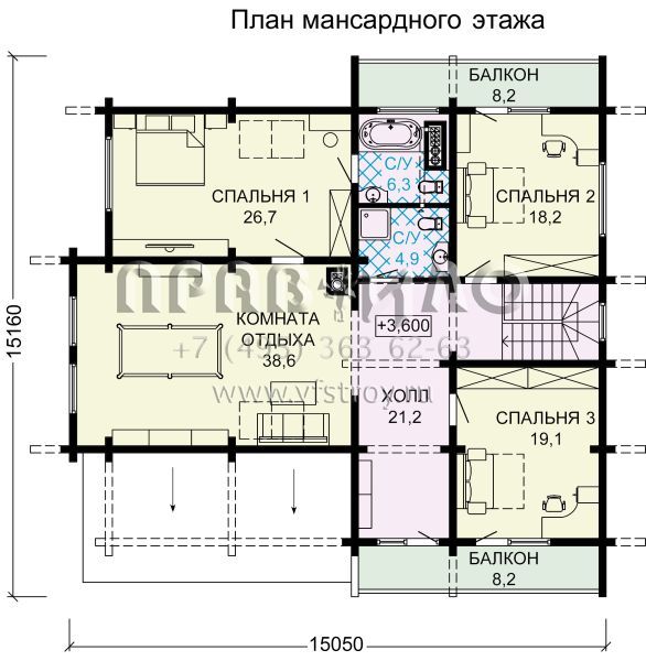 Проект дома из бруса с монолитным цокольным этажом S7-409 (1-28а)