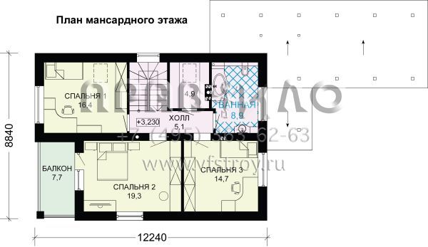 Проект экономичного загородного дома с навесом для автомобиля S7-149 (3-32)