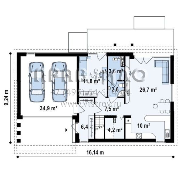 Проект строительства квадратного частного дома с гаражом на два автомобиля  S3-223(Z238)