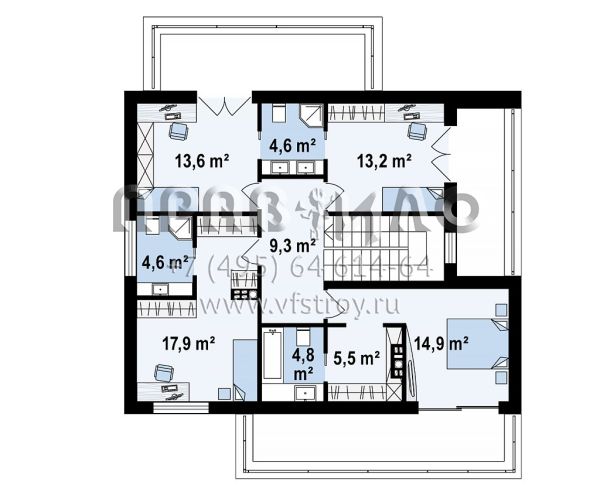 Проект современного двухэтажного коттеджа для большой семьи s3-188-4 (Zx4 A)