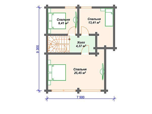 Проект деревянного дома с 3 спальнями S4-131 (ДС-033)
