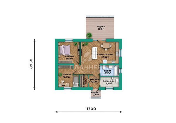 Проект компактного одноэтажного дома из газобетона с отделкой фасада декоративной штукатуркой S2-80 (459-80-1)