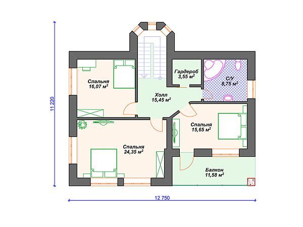 Проект дома с 3 спальнями и эркером S4-205 (К-049)