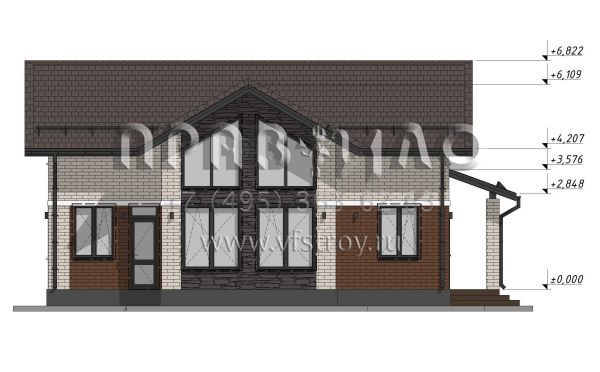 Проект двухэтажного дома со вторым светом в гостиной S-136-2