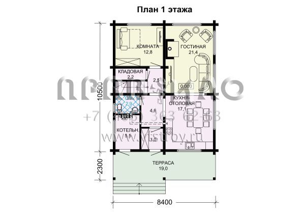 Проект двухэтажного коттеджа из бруса S7-152 (1-45)