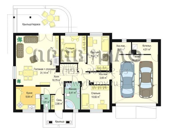 Проект стильного дома с двухместным гаражом S8-170 (Незабудка с Гаражом 2)