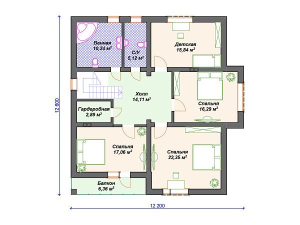 Проект каменного дома с сауной и 3 спальнями  S4-244 (К-011)