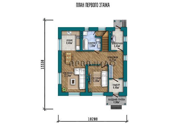 Проект квадратного загородного дома 10 на 10 метров с отделкой декоративной штукатуркой S2-152 (135-152-2)
