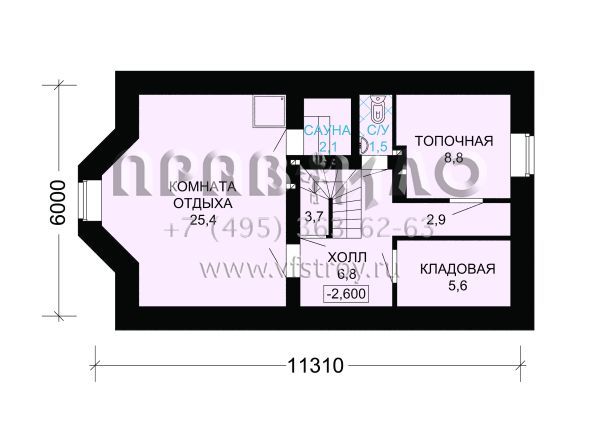Проект трехэтажного загородного дома из кирпича с сауной S7-223 (2-08)
