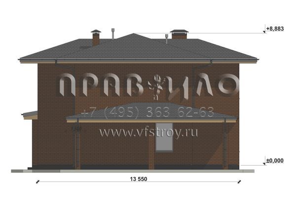 Проект двухэтажного дома с облицовкой кирпичом в стиле Райт S-201