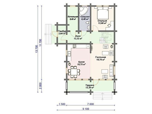 Проект деревянного дома из бревна для узкого участка S4-186 (ДО-091)