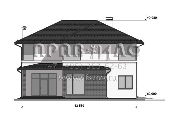 Проект загородного дома с террасой и гаражом на 2 машины S-292