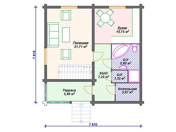 Проект деревянного дома с 3 спальнями S4-110 (ДС-038)