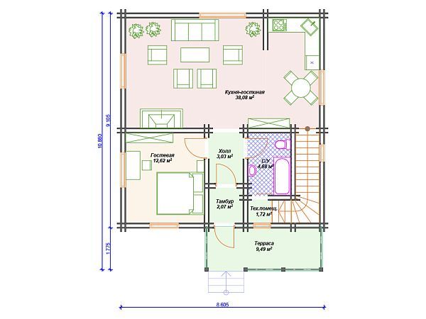 Проект деревянного дома с 3 спальнями S4-133 (ДС-151)