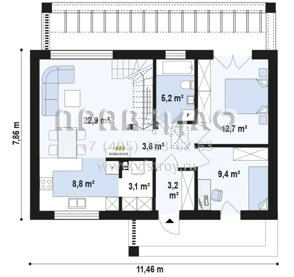 Проект мансардного дома с плоскими линиями кровли и функциональной планировкой S3-138 (Z507 v1)