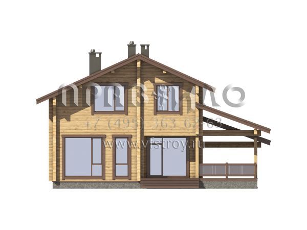 Проект загородного дома из бруса с навесом для автомобиля S7-195 (1-49)