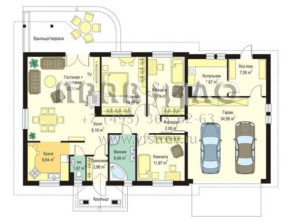 Проект выгодного одноэтажного дома S8-177 (Четыре Угла)