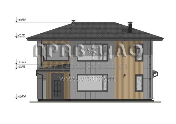 Проект стильного двухэтажного коттеджа со вторым светом в стиле Райт S-228-2