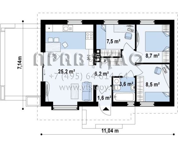 Проект компактного дома с гостиной и тремя спальнями S3-61 (Z139)