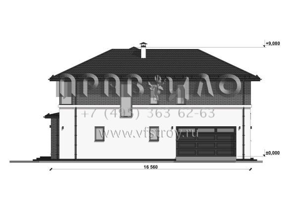 Проект загородного дома с террасой и гаражом на 2 машины S-292