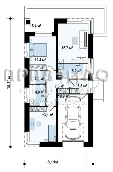 Проект уютного современного одноэтажного дома с тремя комнатами и гаражом S3-88-1 (Z498)