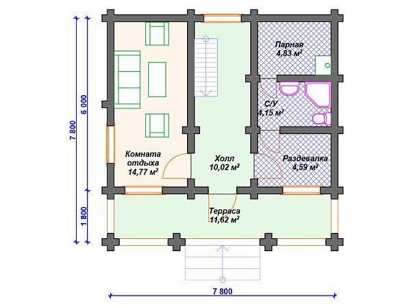 Проект деревянной бани SB4-44 (Б-016)
