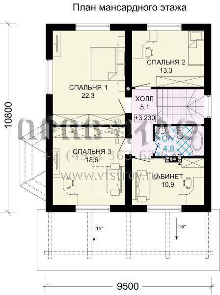 Проект загородного дома с террасой и эркером S7-164 (3-52)