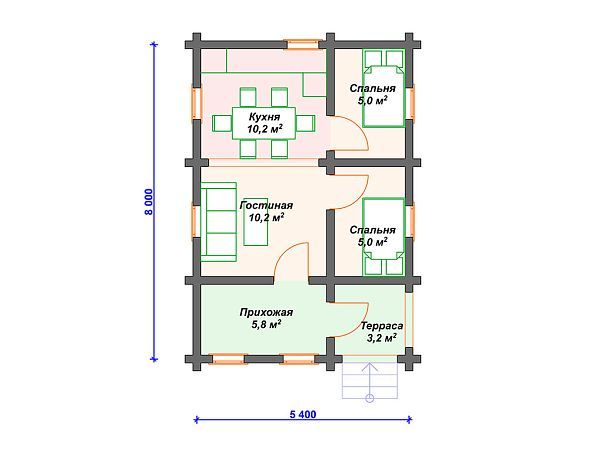 Проект одноэтажного дома с террасой S4-39 (ДС-029)