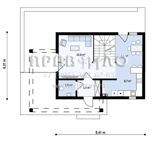 Проект для маленькой семьи на две спальни с мансардой S3-88 (Z326)