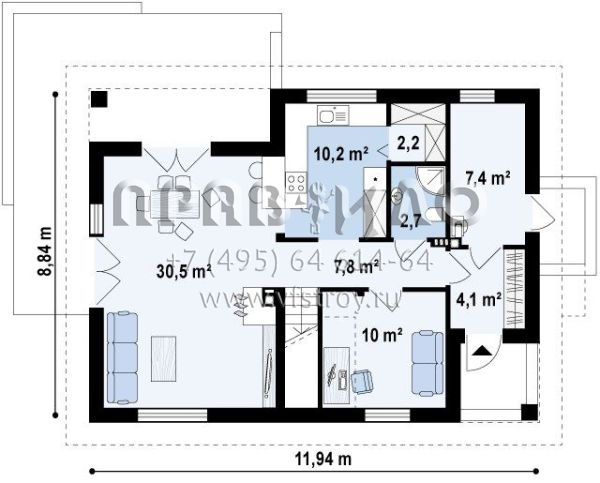 Проект частного двухэтажного дома с угловой террасой S3-157-3 (Z228)
