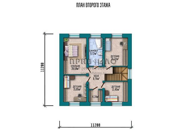 Проект двухэтажного дома с четырьмя спальнями и большой террасой S2-196 (260-196-2)