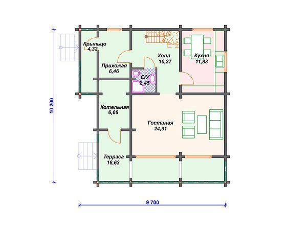 Проект деревянного дома с 3 спальнями S4-151 (ДС-028)