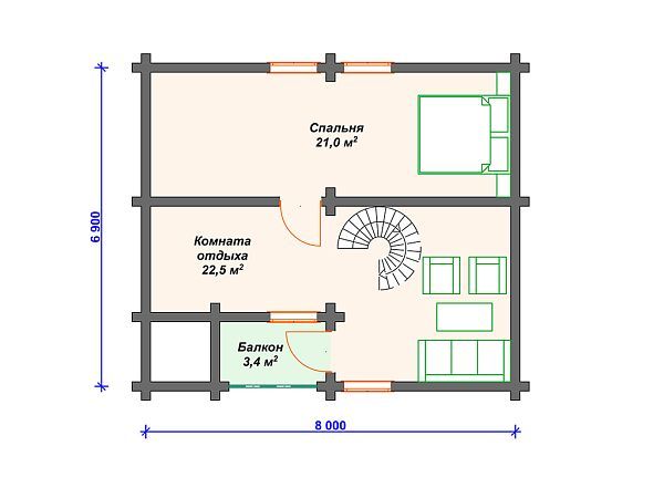 Проект деревянной бани с бассейном SB4-95 (Б-003)