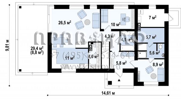 Проект двухэтажного комфортабельного дома c двумя террасами и гардеробной комнатой S3-178-4 (Zz63 B)