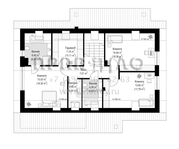 Проект современного мансардного дома с двускатной крышей S8-214-1 (Биба)