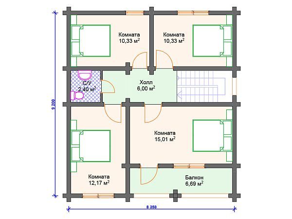 Проект деревянного дома с мансардой S4-136 (ДС-037)