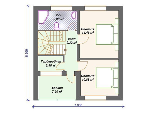 Проект каменного дома из блоков с 3 спальнями и мансардой S4-94 (К-115)