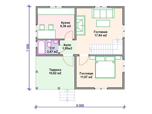 Проект каркасного дома с 3 спальнями S4-94 (И-069)