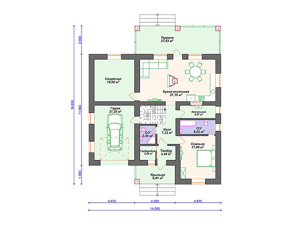 Проект дома с мансардой, 5 спальнями и гаражом S4-258 (К-367)