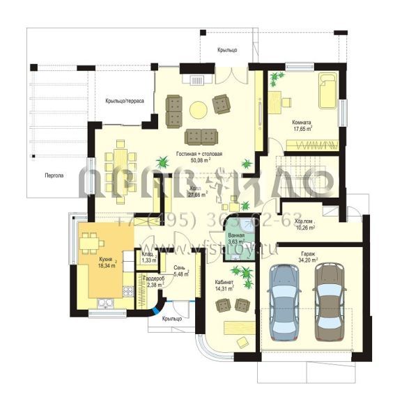 Проект коттеджа с двухместным гаражом S8-422 (Виола)