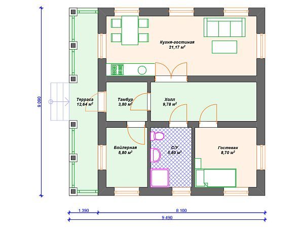 Проект комбинированного дома с мансардой S4-132 (А-028)