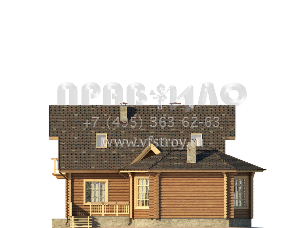 Проект деревянного дома с шестигранной верандой и цокольным этажом S7-249(1-33)