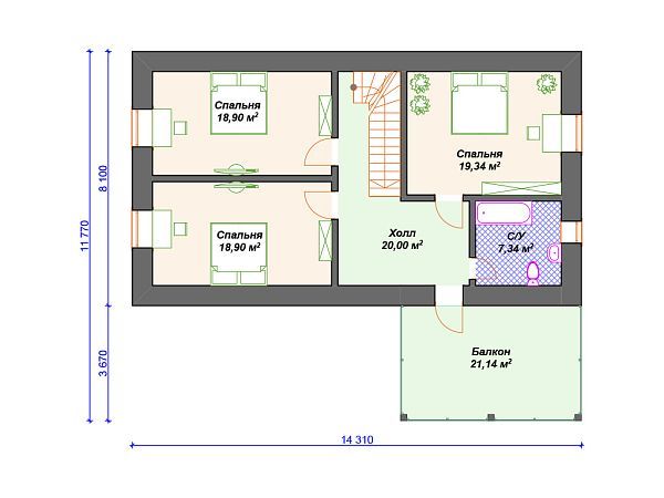 Проект каменного дома с 3 спальнями S4-220 (К-020)