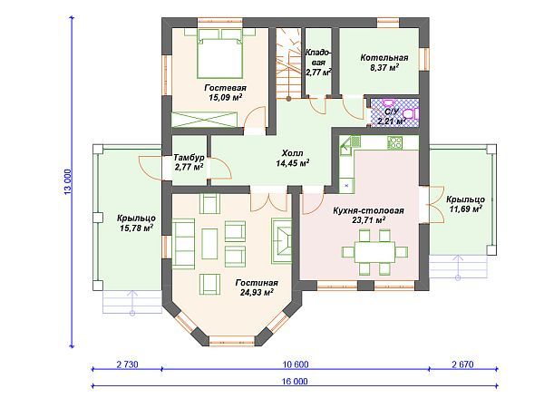 Проект каменного дома с эркером S4-205 (К-285)